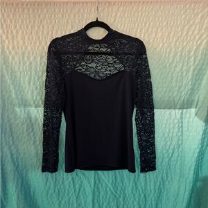 Express - lace long sleeve top - navy blue - size Medium - cut out design